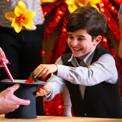 קוסם מבצע קסם מסקרן במסיבת יום הולדת לילדים